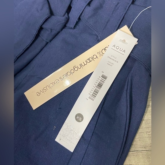 Aqua Navy linen Straight Leg Pants XS 100 % Bloomingdale’s exclusive - Picture 5 of 8